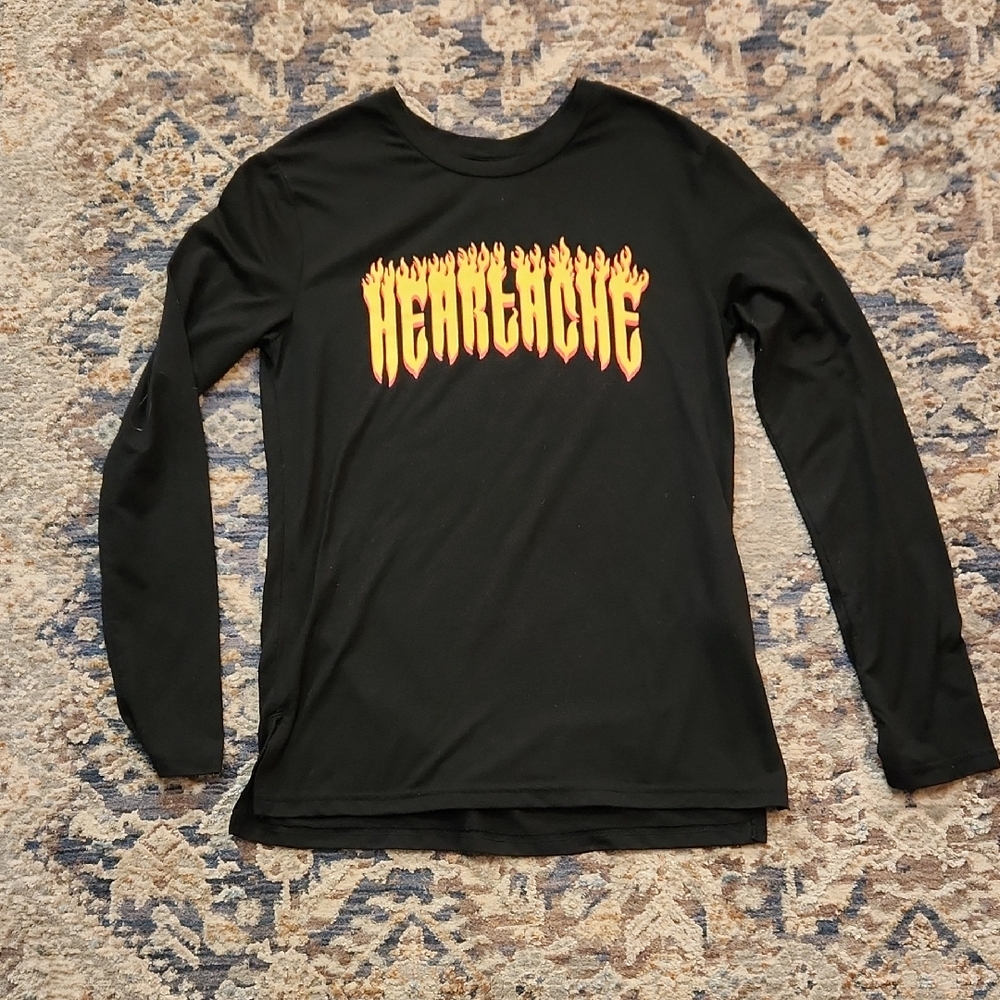 Divided Black Long Sleeve 'Heartache' Flame Graphic Tshirt